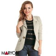 272618-Blazer Bege em Tecido com Elastano
