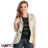 272618-Blazer Bege em Tecido com Elastano